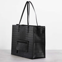 The Large Work Tote in Black Croc