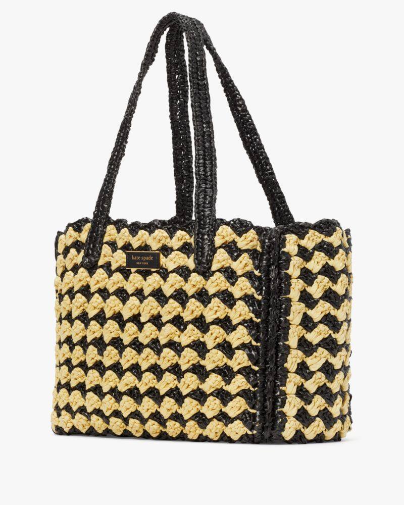 High Tide Striped Crochet Raffia Medium Tote