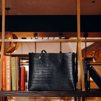 The Large Work Tote in Black Croc