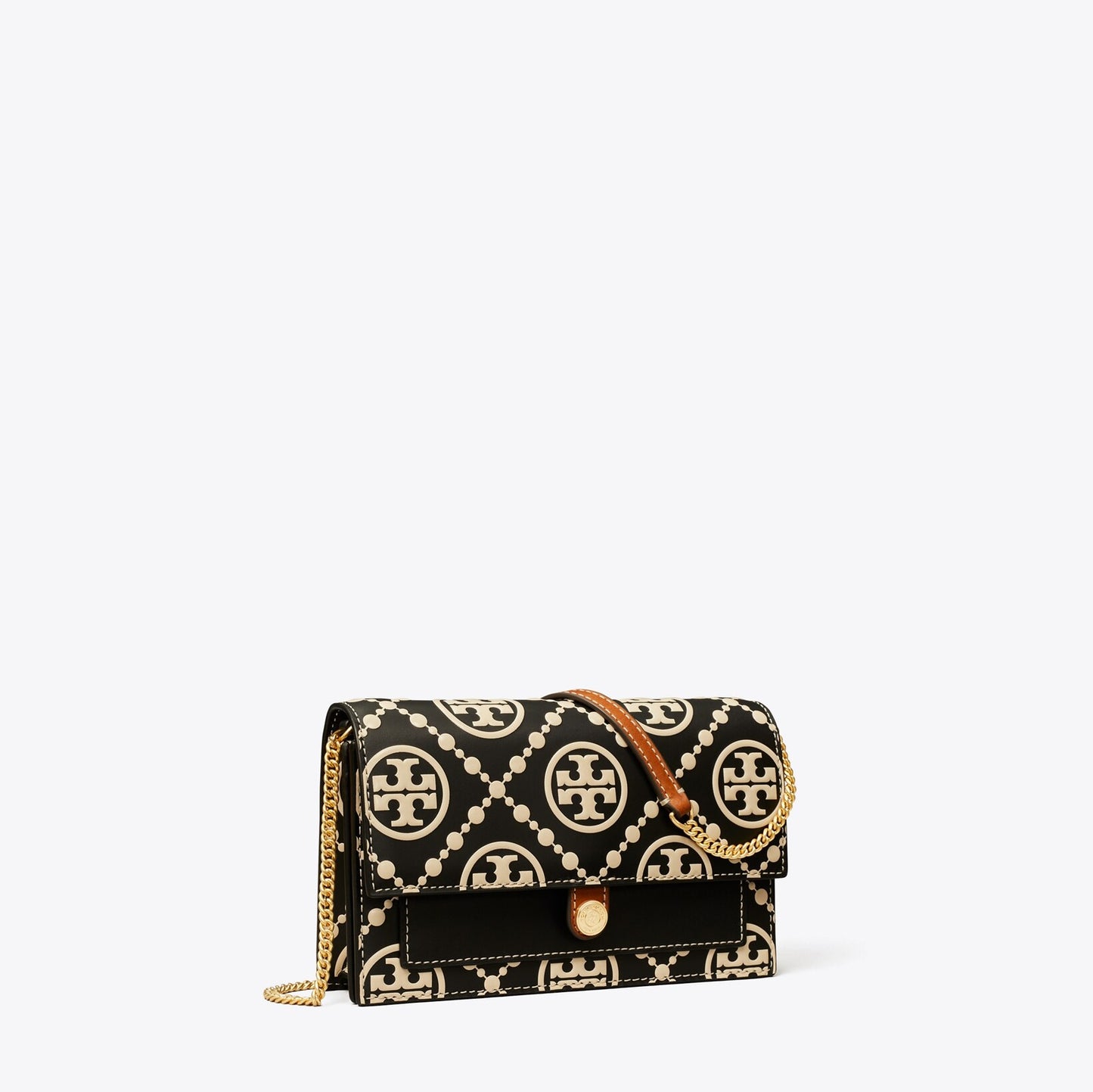 T Monogram Contrast Embossed Chain Wallet