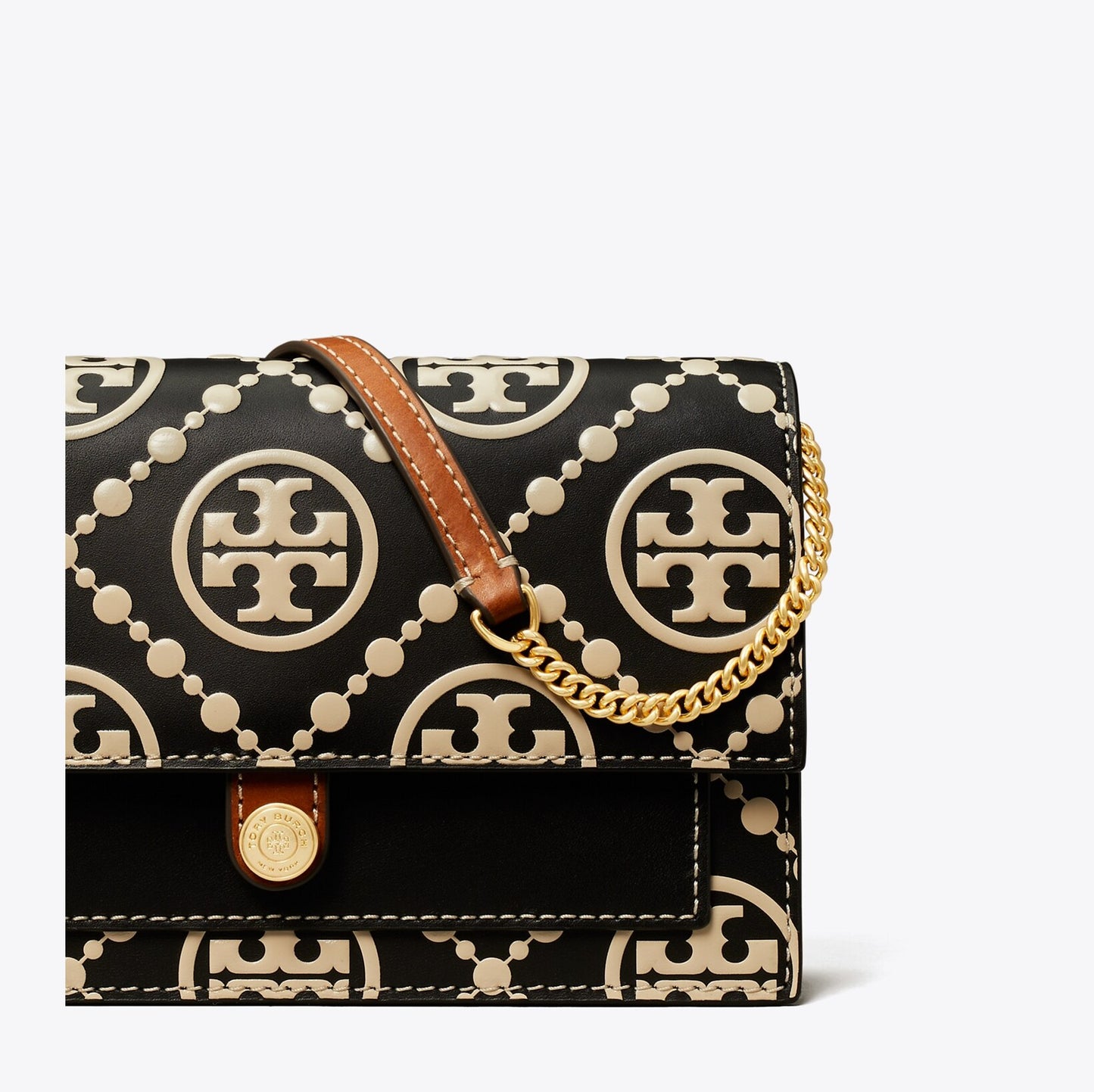 T Monogram Contrast Embossed Chain Wallet