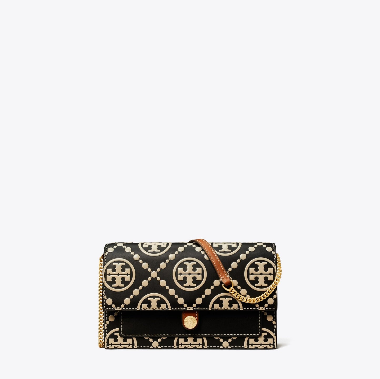 T Monogram Contrast Embossed Chain Wallet