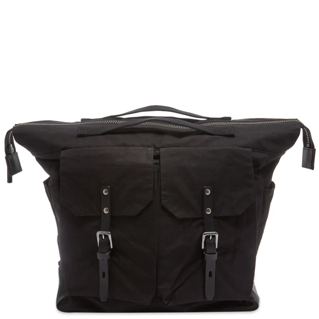 Waxed cotton tote backpack with leather trim