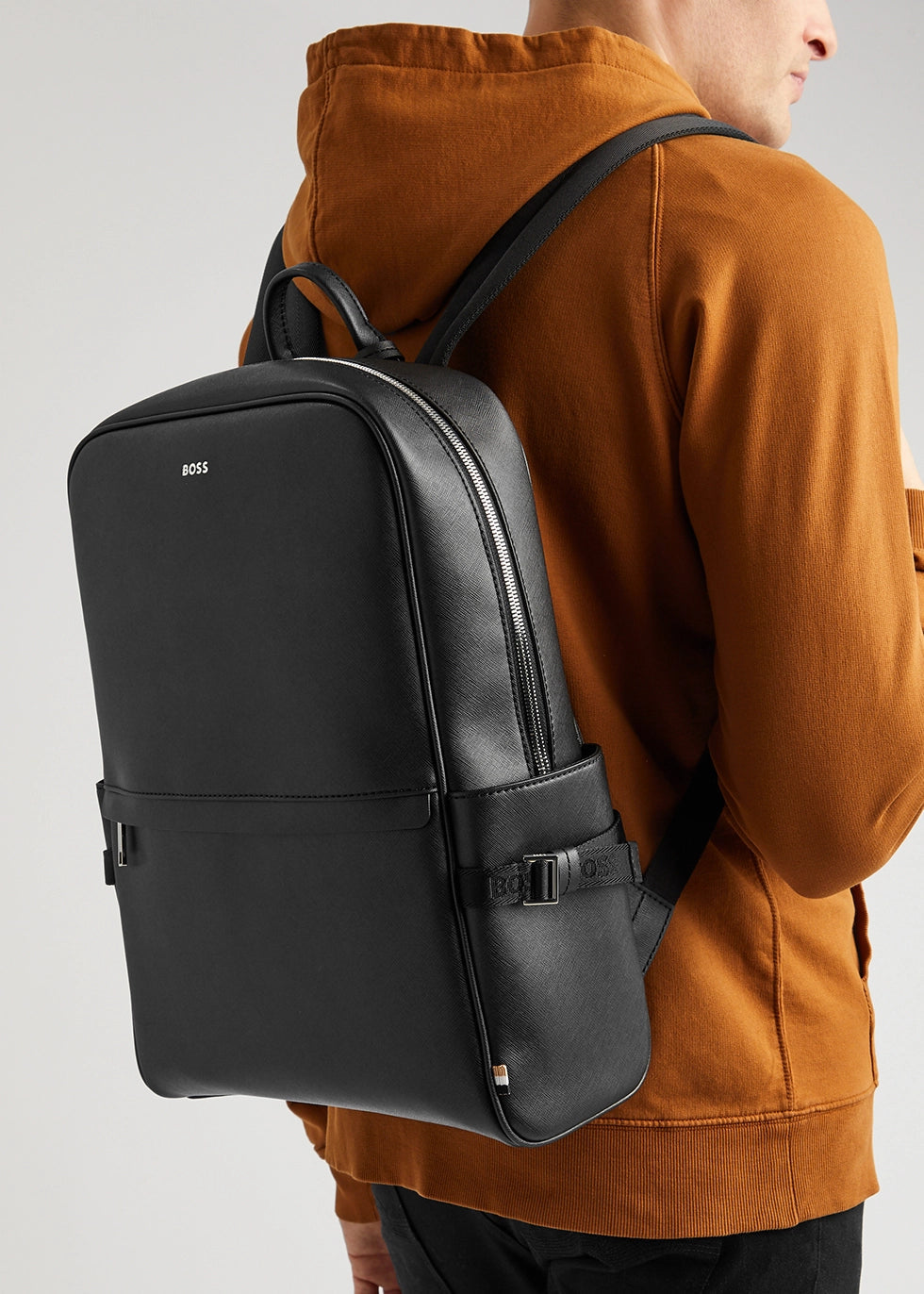 Simple leather backpack for men