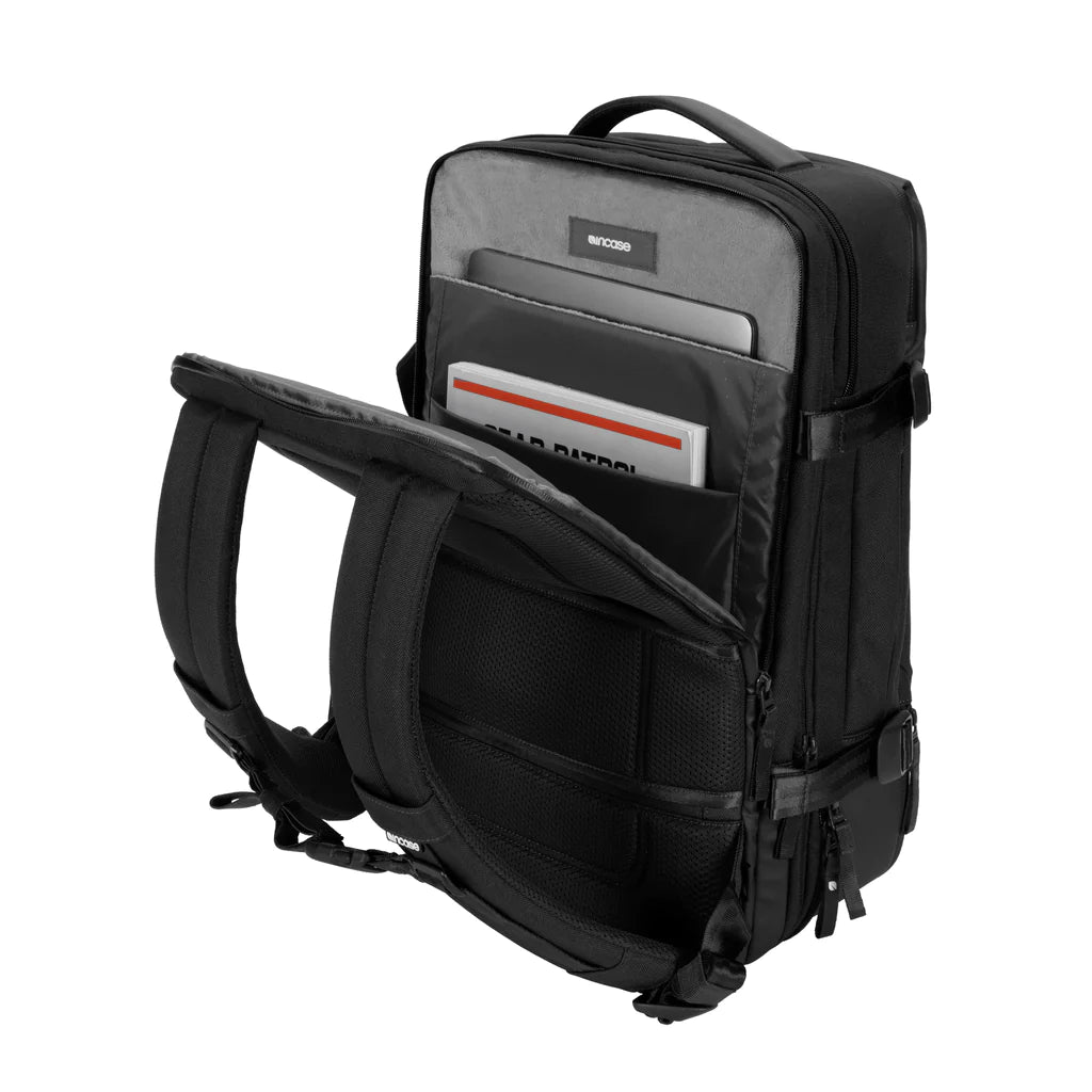 Minimalist laptop backpack for work and travel with luggage sleeve